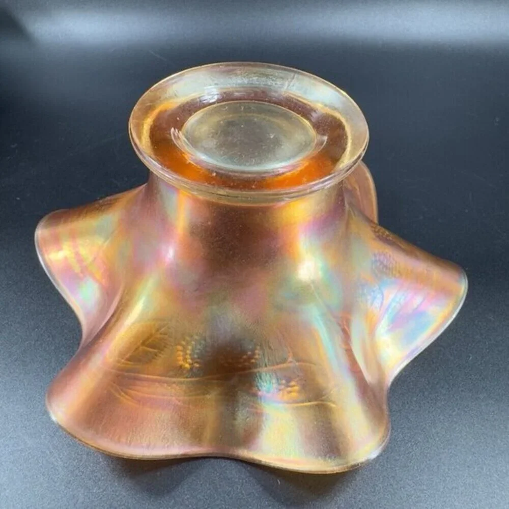 Antique Fenton Carnival Glass Blackberry‎ Spray Iridescent Ruffled Hat Bowl Dish